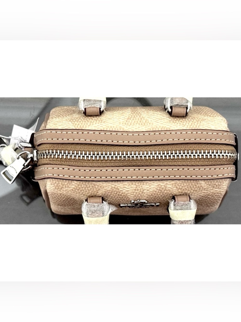 COACH Mini Rowan Bag Charm In Signature Canvas, SILVER/ SAND/‎ TAUPE - Picture 5 of 7